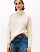 Pure Wool Cable Knit Roll Neck Knitted Top