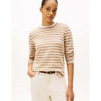 Tommy Hilfiger Pure Wool Striped Crew Neck Jumper Brown Mix