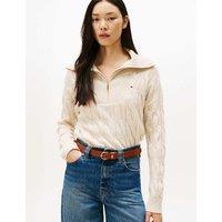 Tommy Hilfiger Pure Wool Cable Knit Half Zip Jumper Cream