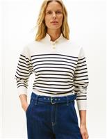 Cotton Rich Jersey Striped Funnel Neck Jumper