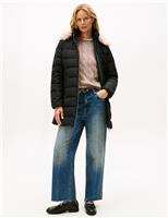 Padded Hooded Faux Fur Trim Puffer Coat