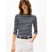 Tommy Hilfiger Cody Pure Cotton Striped Slash Neck Top Navy Mix