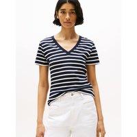 Tommy Hilfiger Cody Pure Cotton Striped V-Neck T-Shirt Navy Mix