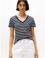 Tommy Hilfiger Cody Pure Cotton Striped V-Neck T-Shirt Navy Mix