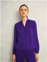 Notch Neck Blouson Sleeve Blouse