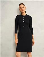 Ribbed Collared Button Front Shift Dress