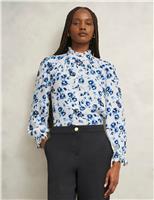 Floral Frill Neck Blouson Sleeve Blouse