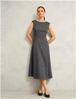 Textured Boat Neck Knee Length Skater Dress