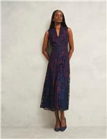 Floral Embroidered V Neck Midi Skater Dress