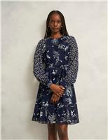 Floral Tie Waist Knee Length Skater Dress