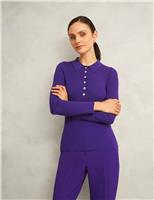 Ribbed Knitted Collared Button Detail Top