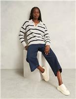 Pure Cotton Striped Collared Stitch Detail Jumper