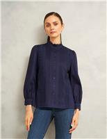 Pure Cotton Broderie High Neck Blouse