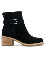 TOMS Leather Buckle Block Heel Ankle Boots Black