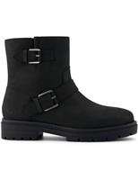 Leather Biker Buckle Flat Ankle Boots