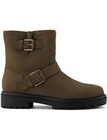 TOMS Leather Biker Buckle Flat Boots Green