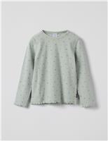 Cotton Rich Heart Print Ribbed Top (1-10 Yrs)