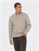 Cotton Blend Crew Neck Jumper with Wool