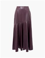 Leather Look Fluted Midi Asymmetric Skirt
