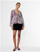 Printed V-Neck Tie Detail Blouse