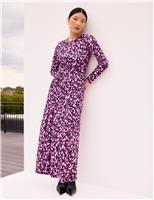 Printed Ruched Waist Maxi Column Dress