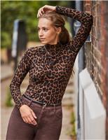 Cotton Rich Leopard Print High Neck Top
