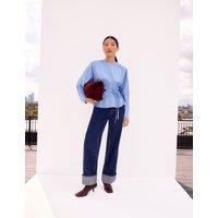 RO&ZO Cotton Rich Striped Tie Waist Blouse Light Blue Mix
