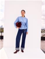 RO&ZO Cotton Rich Striped Tie Waist Blouse Light Blue Mix