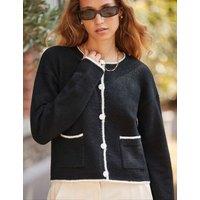RO&ZO Button Front Tipped Detail Cardigan with Wool Black Mix