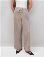 Cord Textured Drawstring Wide Leg Trousers