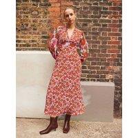 RO&ZO Floral V-Neck Midaxi Waisted Dress Purple Mix