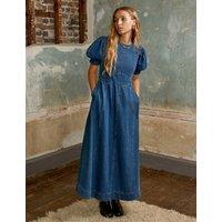 Denim Puff Sleeve Midaxi Waisted Dress