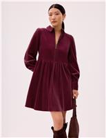 Pure Cotton Cord Zip Up Mini Swing Dress