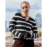 Striped Crew Neck Cardigan with Wool