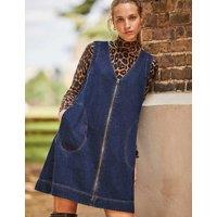 Denim V-Neck Zip Up Mini Shift Dress