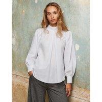 RO&ZO Pure Cotton High Neck Blouson Sleeve Blouse White