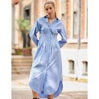 RO&ZO Cotton Rich Striped Midaxi Shirt Dress Light Blue Mix