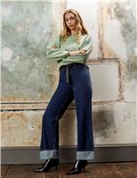 High Waisted Wide Leg Turn Up Jeans