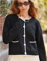 Button Front Tipped Detail Cardigan with Wool