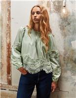 RO&ZO Pure Cotton Crew Neck Blouse Green