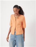 Wool Blend Ribbed Crew Neck Cardigan