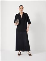 V-Neck Knit Top Pleated Midi T-Shirt Dress