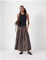 Leopard Print Pleated Midi Skirt