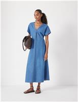 Denim V-Neck Midi Tea Dress