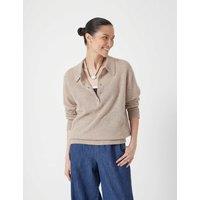 HUSH Cashmere Rich Collared Button Neck Jumper Oatmeal