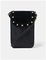 Leather and Suede Studded Phone Bag