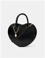Patent Heart Handheld Crossbody Bag