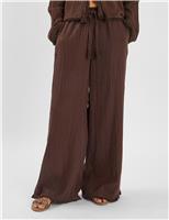 Pure Cotton Drawstring Wide Leg Beach Trousers