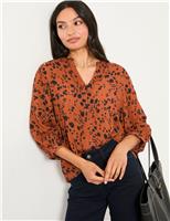 Pure Cotton Animal Print V-Neck Blouse