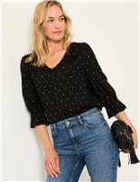 Printed V-Neck Button Through Blouse